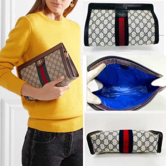 Auth GUCCI Web Sherry Line Clutch Bag GG/Crossbody - Picture 1 of 15